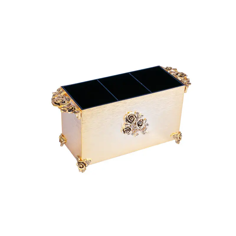 GOLD PLATED 3-COMP CUTLERY CADDY. - ROSE DESIGN