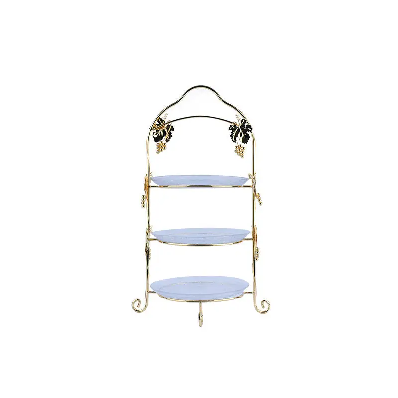 GOLD PLATED 3 - TIER GRAPE DESIGN RACK WITH 3 GLASS PLATES.