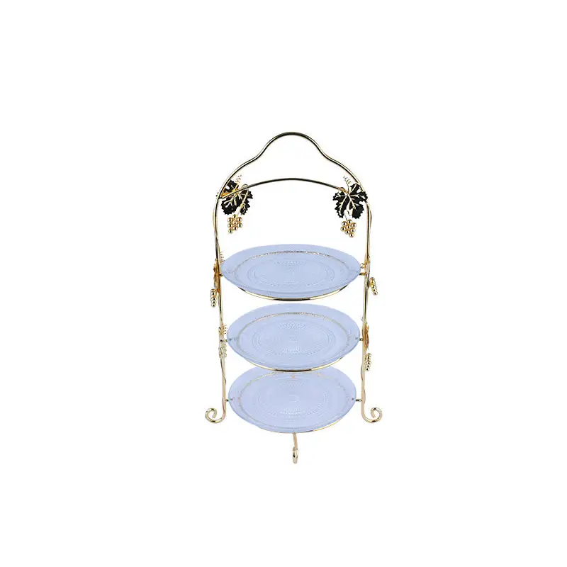 GOLD PLATED 3 - TIER GRAPE DESIGN RACK WITH 3 GLASS PLATES.