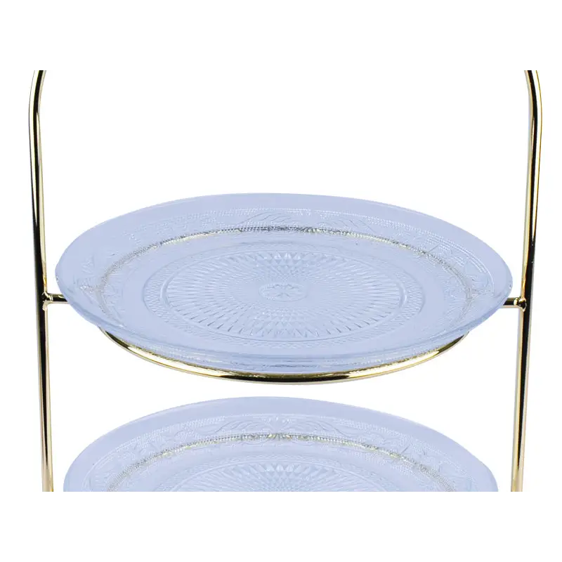 GOLD PLATED 3 - TIER WITH 3 GLASS PLATES. - GLASS WARE