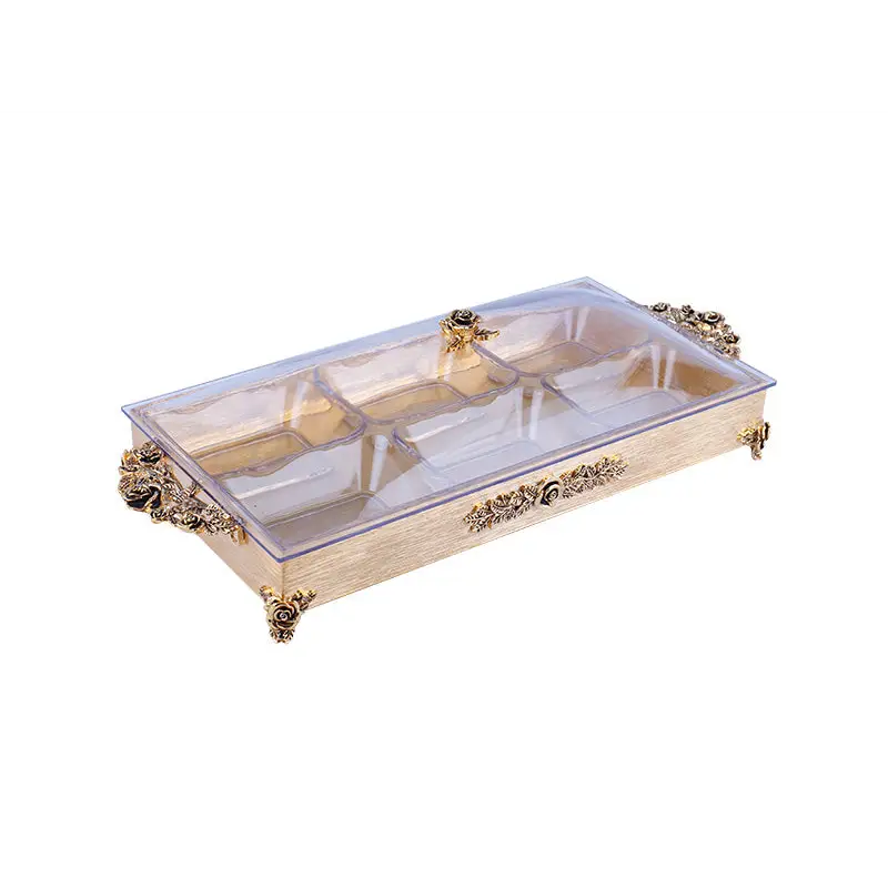 GOLD PLATED 6 PCS SET SNACK TRAY. - ROSE COLLECTION