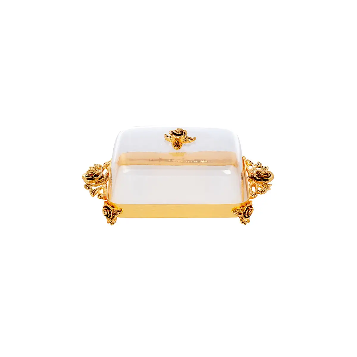 GOLD PLATED BUTTER DISH - ROSE COLLECTION