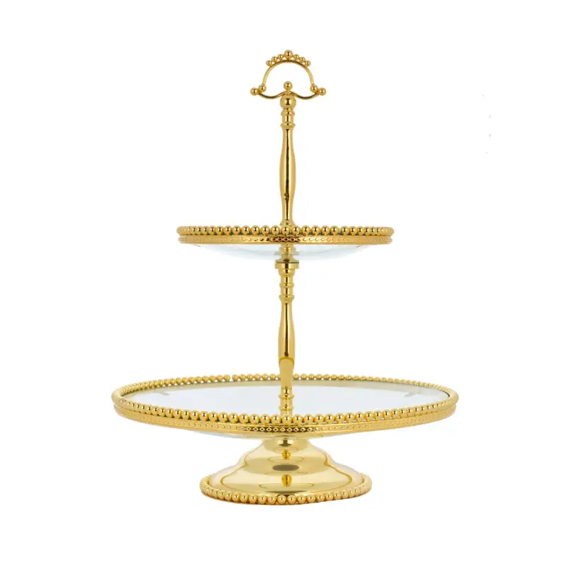GOLD PLATED FOOTED 2TIER WITH GLASS PLATE - LUXURY