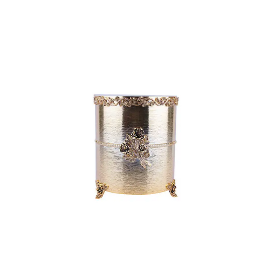 GOLD PLATED METAL ROUND-SHAPE WASTE BIN - ROSE COLLECTION