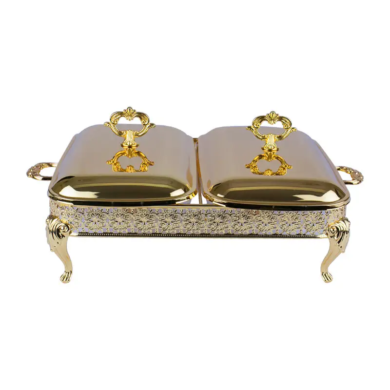 GOLD PLATED RECT FOOD WARMERS (WITH TWO SECTION) LUXURY