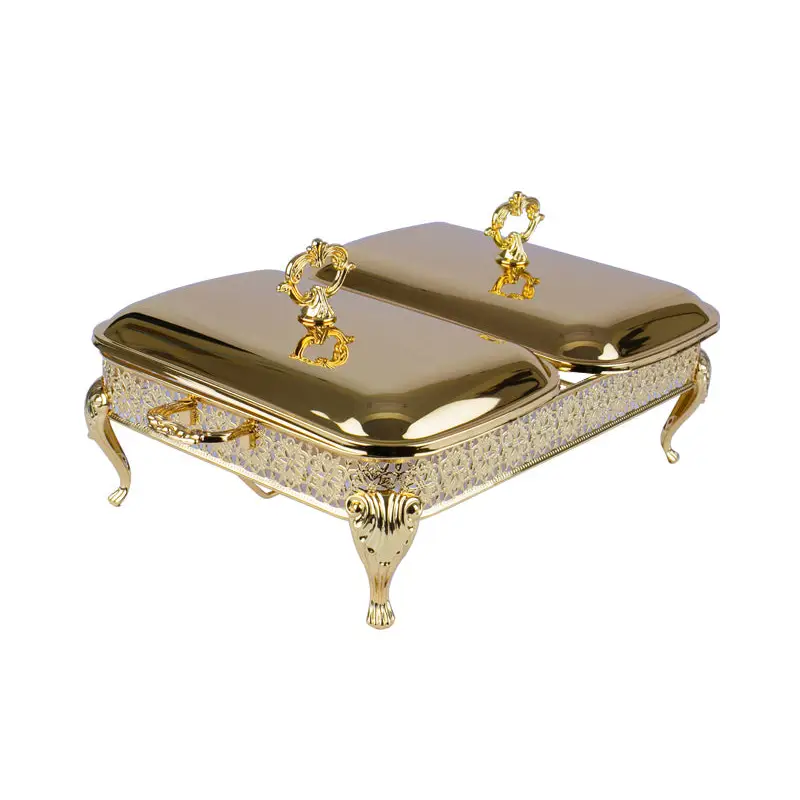 GOLD PLATED RECT FOOD WARMERS (WITH TWO SECTION) LUXURY