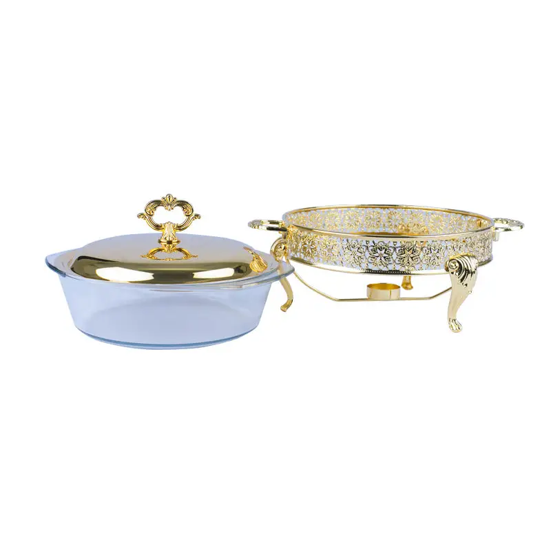 GOLD PLATED ROUND FOOD WARMER WITH COVER. - LUXURY