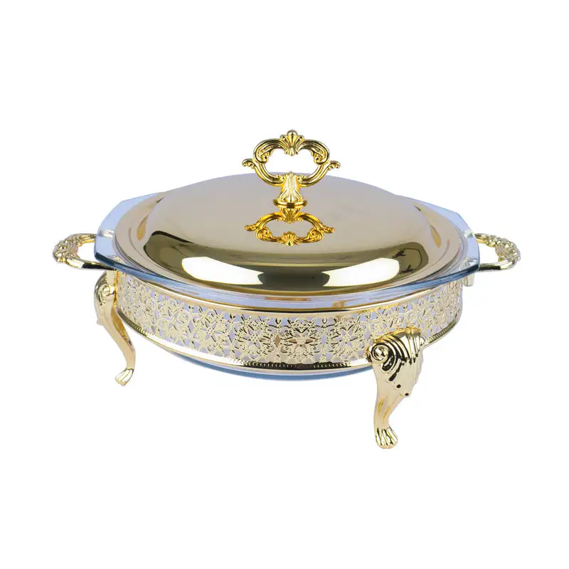 GOLD PLATED ROUND FOOD WARMER WITH COVER. - LUXURY