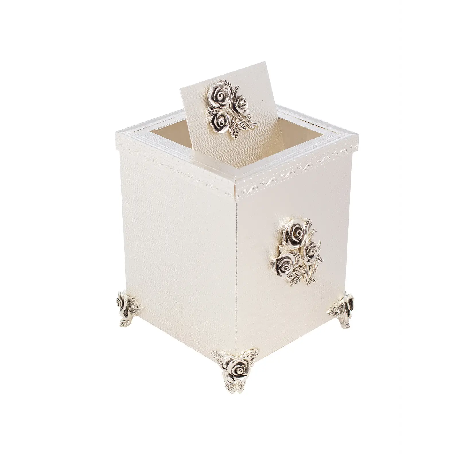 SILVER PLATED DESK WASTE BIN - ROSE COLLECTION