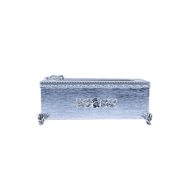 SILVER PLATED METAL RECTANGULAR TISSUE BOX - ROSE COLLECTION