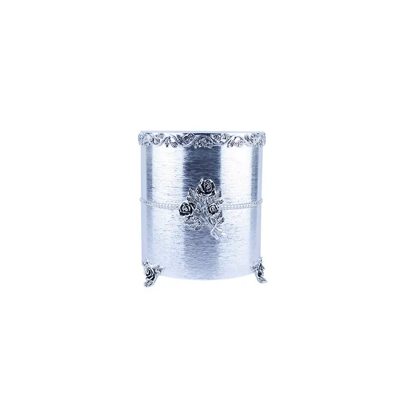SILVER PLATED METAL ROUND-SHAPE WASTE BIN - ROSE COLLECTION